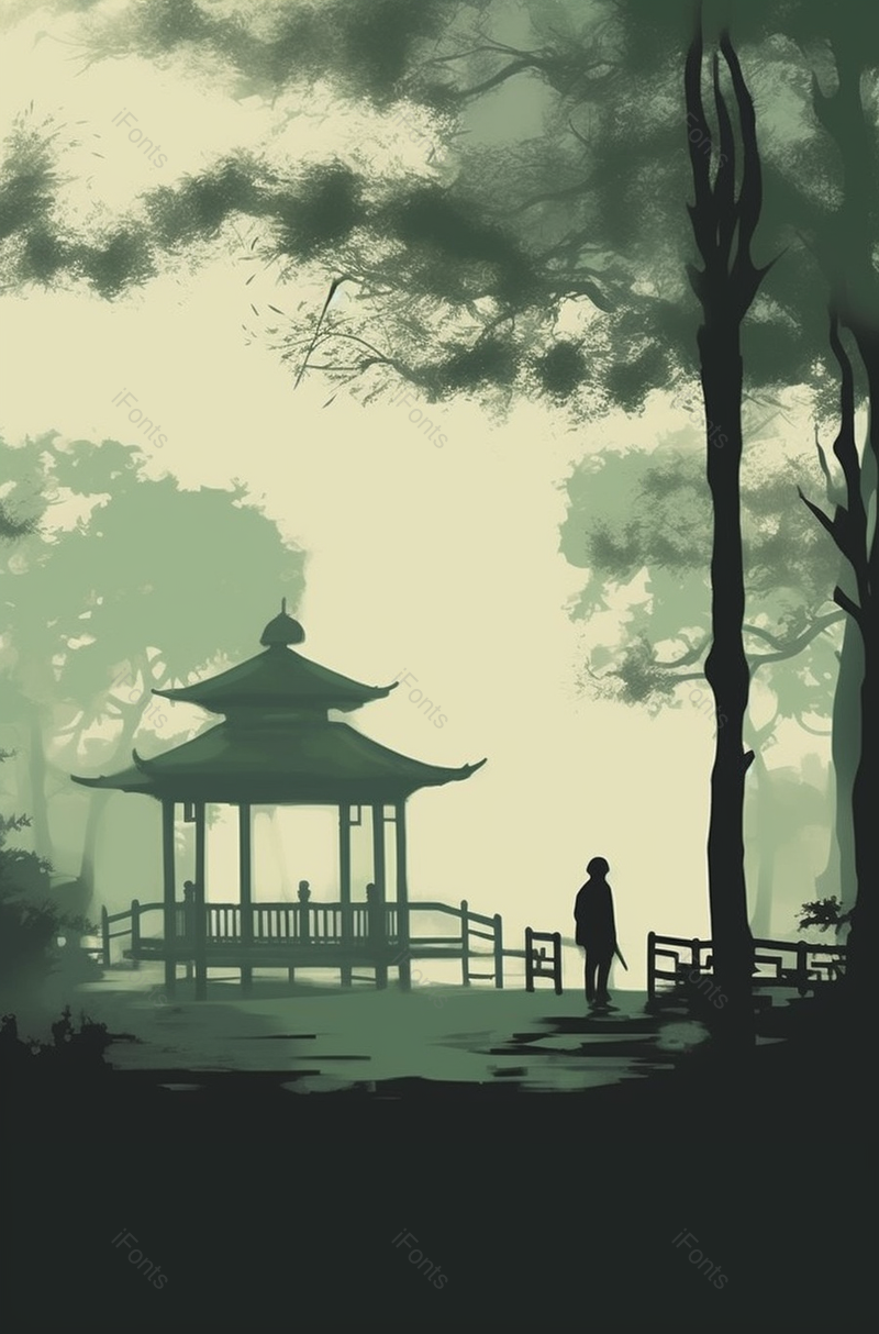 春天传统亭台楼阁烟雨朦胧风景插画,插画/手绘图,插画/手绘图库,插画/手绘图下载,插画/手绘